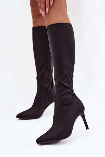 botas femininas com salto fino S.Barski HY52-513 cor preta 2