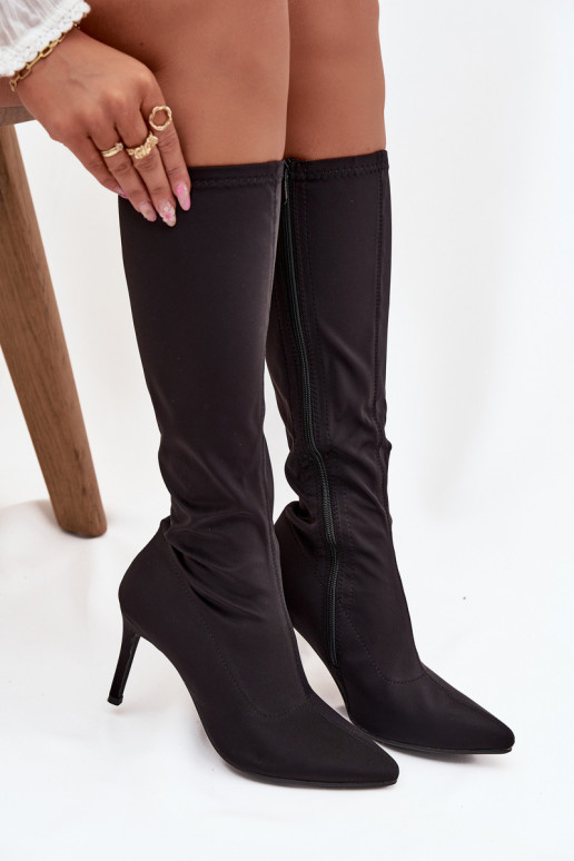  botas femininas com salto fino S.Barski HY52-513 cor preta