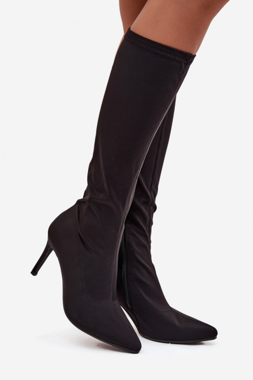  botas femininas com salto fino S.Barski HY52-513 cor preta