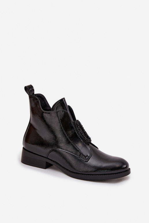 com efeito verniz aquecimento Botas femininas Com decorações Detalem S.Barski HY52-525 cor preta