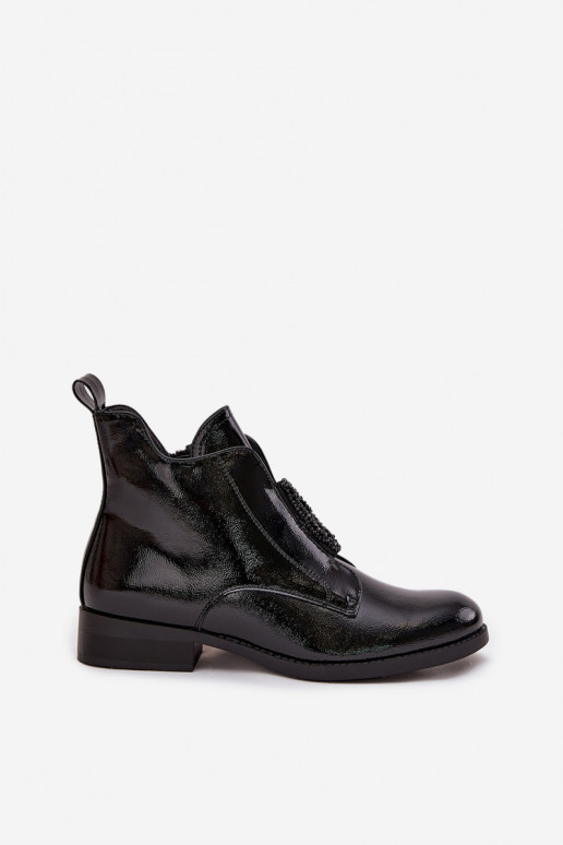 com efeito verniz aquecimento Botas femininas Com decorações Detalem S.Barski HY52-525 cor preta