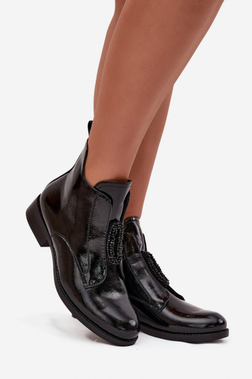com efeito verniz aquecimento Botas femininas Com decorações Detalem S.Barski HY52-525 cor preta