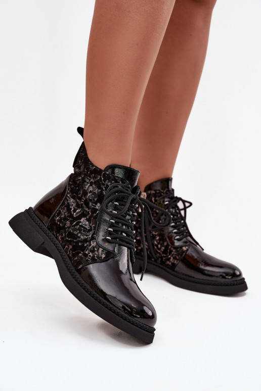 com efeito verniz Botas femininas aquecimento D&A CR52-613 cor preta