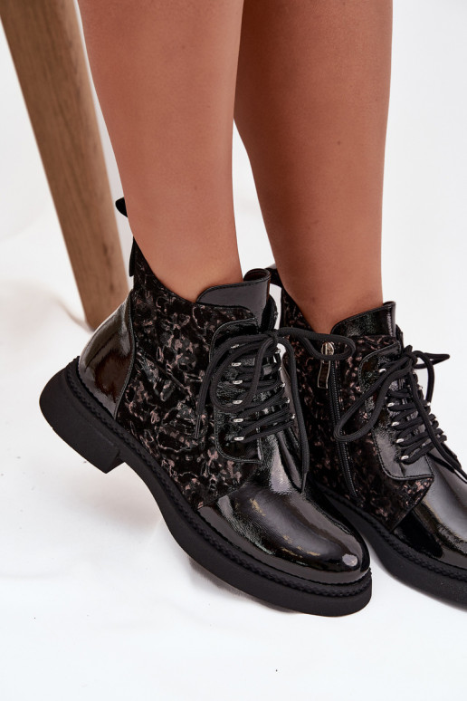 com efeito verniz Botas femininas aquecimento D&A CR52-613 cor preta