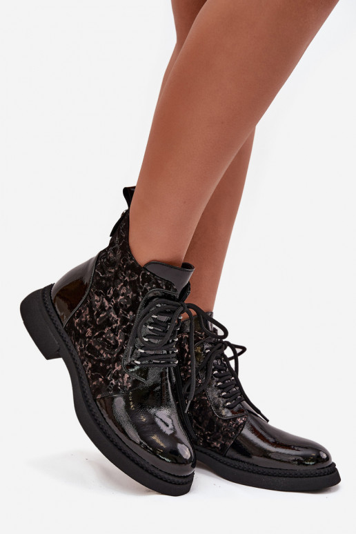 com efeito verniz Botas femininas aquecimento D&A CR52-613 cor preta