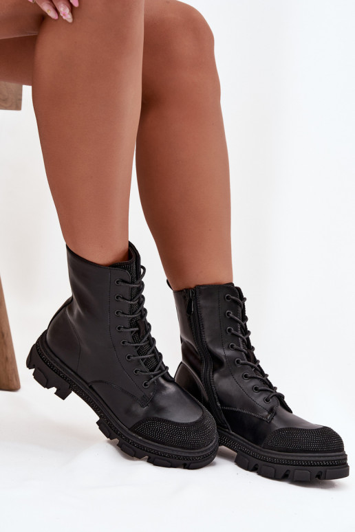 Botins de trabalho Feminino aquecimento Com decoração S.Barski HY42-982 cor preta