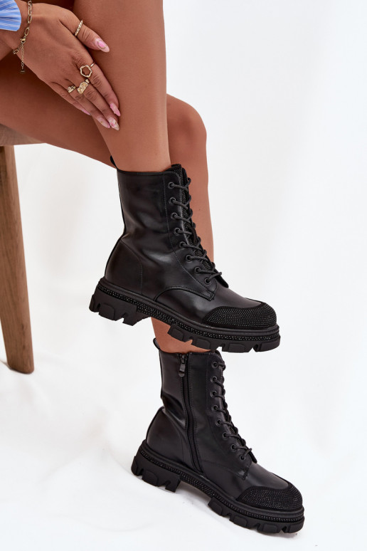 Botins de trabalho Feminino aquecimento Com decoração S.Barski HY42-982 cor preta