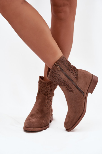 Botas femininas com salto largo com elementos abertos S.Barski HY52-530 cor marrom 2