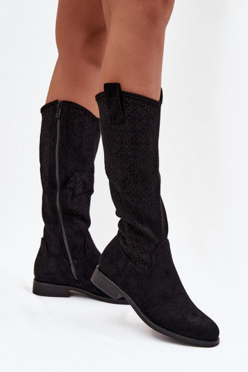 botas femininas com elementos abertos com salto largo S.Barski HY52-534 cor preta 2