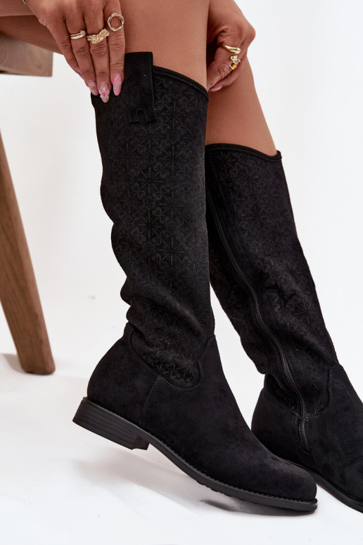 botas femininas com elementos abertos com salto largo S.Barski HY52-534 cor preta