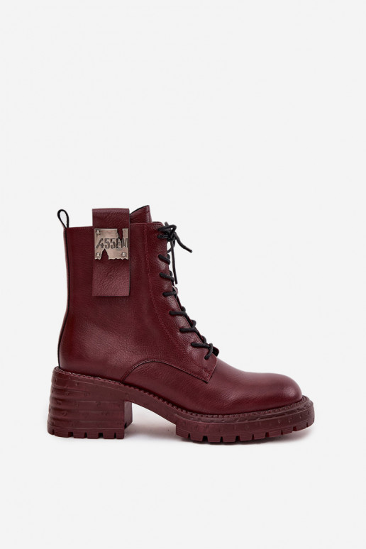 Pele Botins de trabalho Feminino Klocke Com decorações Detalem Artiker 57C0211 Borgonha