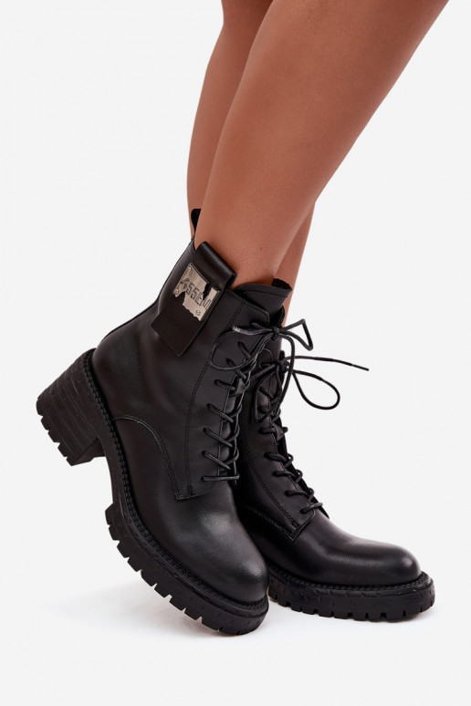 Pele Botins de trabalho Feminino Klocke Com decorações Detalem Artiker 57C0214 cor preta