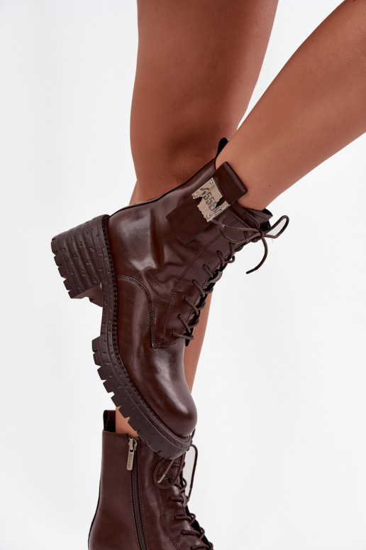 Pele Botins de trabalho Feminino Klocke Com decorações Detalem Artiker 57C0213 cor marrom