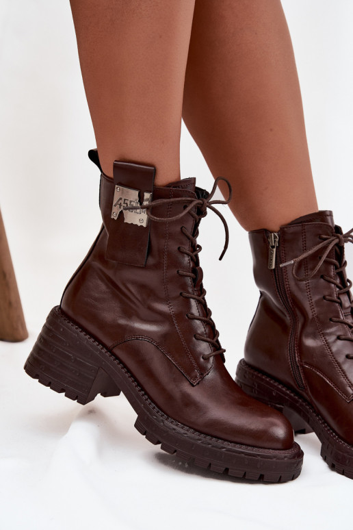 Pele Botins de trabalho Feminino Klocke Com decorações Detalem Artiker 57C0213 cor marrom