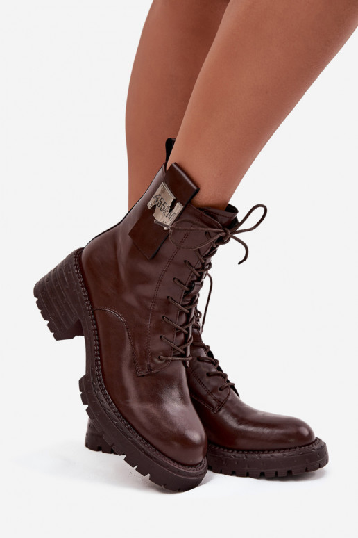 Pele Botins de trabalho Feminino Klocke Com decorações Detalem Artiker 57C0213 cor marrom