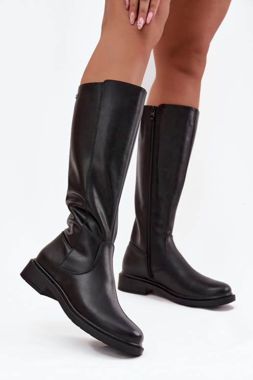 Pele Botas quentes com salto largo Sergio Leone KZ25600-S cor preta Pele Botas quentes com salto largo Sergio Leone KZ25600-S cor preta