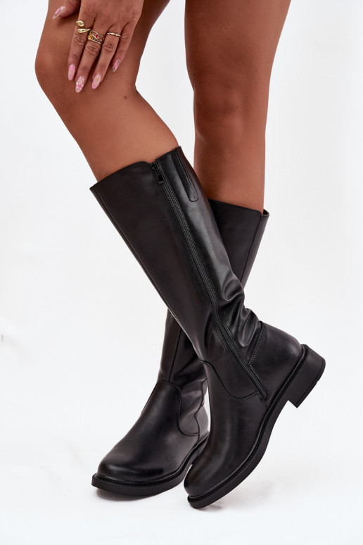 Pele Botas quentes com salto largo Sergio Leone KZ25600-S cor preta Pele Botas quentes com salto largo Sergio Leone KZ25600-S cor preta