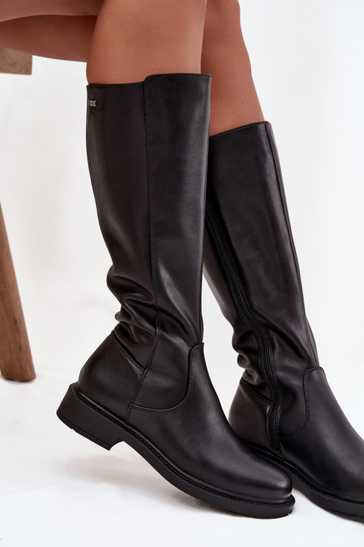Pele Botas quentes com salto largo Sergio Leone KZ25600-S cor preta Pele Botas quentes com salto largo Sergio Leone KZ25600-S cor preta