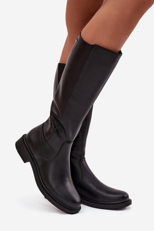 Pele Botas quentes com salto largo Sergio Leone KZ25600-S cor preta Pele Botas quentes com salto largo Sergio Leone KZ25600-S cor preta