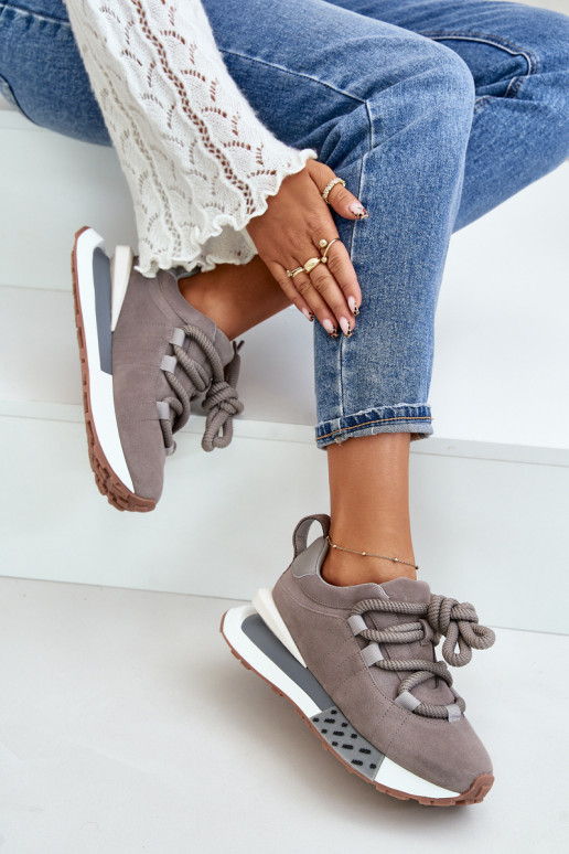 de camurça À modalo de tênis Feminino com uma plataformaGrubym Amarrandom Artiker 54C1463 cor cinza