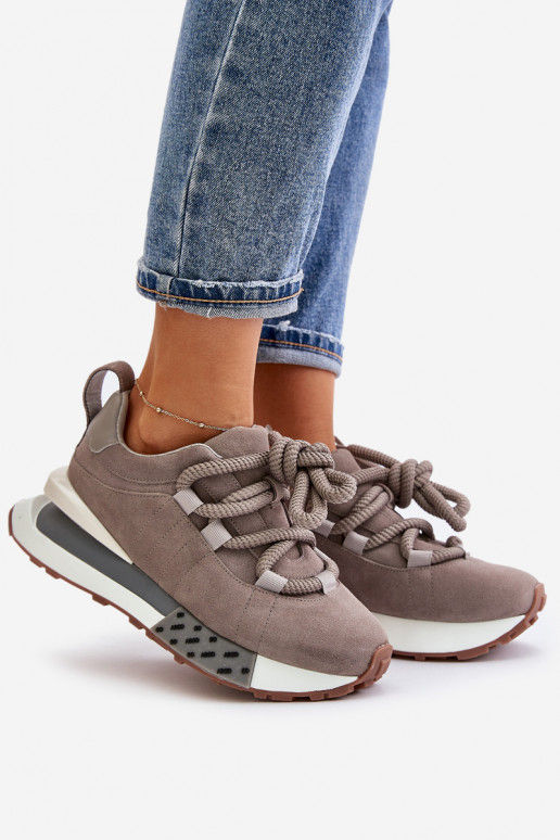 de camurça À modalo de tênis Feminino com uma plataformaGrubym Amarrandom Artiker 54C1463 cor cinza