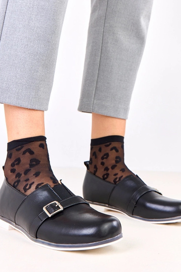 Botas femininas de cano curto pretas com palmilha de couro, Klensi