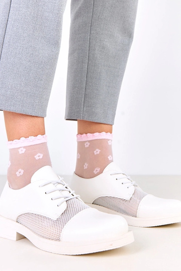 Botas femininas de cano curto brancas com rede na parte superior, Moris