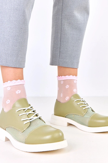 Botas femininas de cano curto verdes com rede na parte superior, Moris