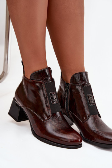 Botas de couro sintético com efeito envernizado Klocke com detalhes decorativos forradas Zazoo 60560 em marrom escuro