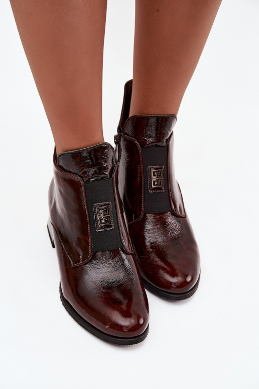 Pele com efeito verniz Botas Klocke Com decorações Detalem aquecimento Zazoo 60560 marrom escuro