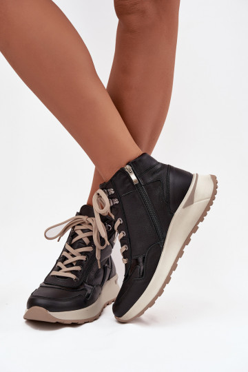 Botas femininas de estilo esportivo com plataforma de couro natural Zazoo Z1239 em preto 2