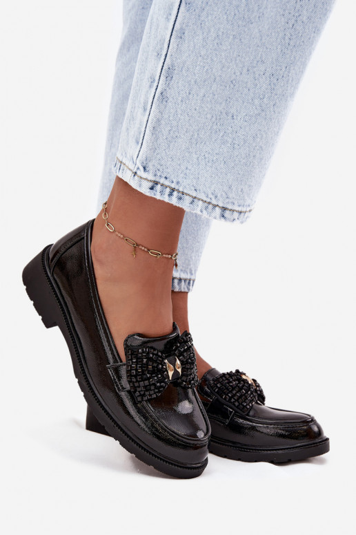 Mocassins lacados Feminino com fitas S.Barski HY52-319A cor preta