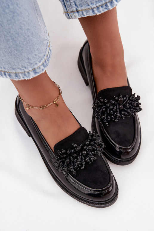 Feminino Mocassins com efeito verniz S.Barski HY52-369B cor preta