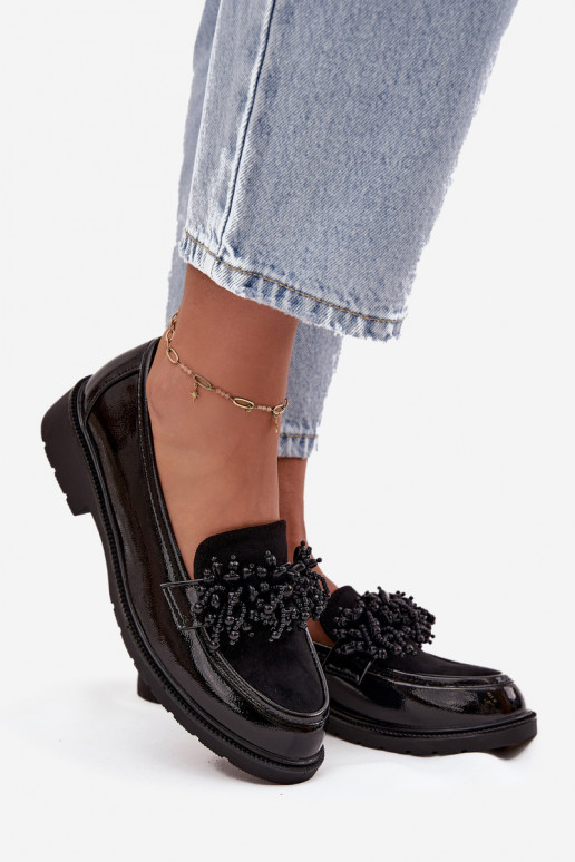 Feminino Mocassins com efeito verniz S.Barski HY52-369B cor preta