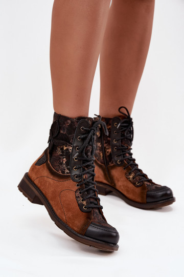Botas femininas de couro natural com salto largo Tai turiciejka 07004-29 em marrom 2