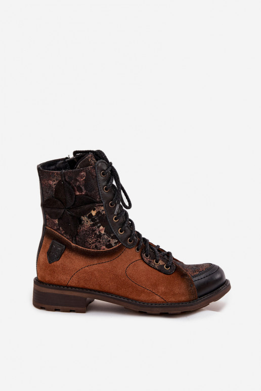 Pele Botas femininasHabilitadoturalnej Skóry com salto largo Tem que serciejka 07004-29 cor marrom