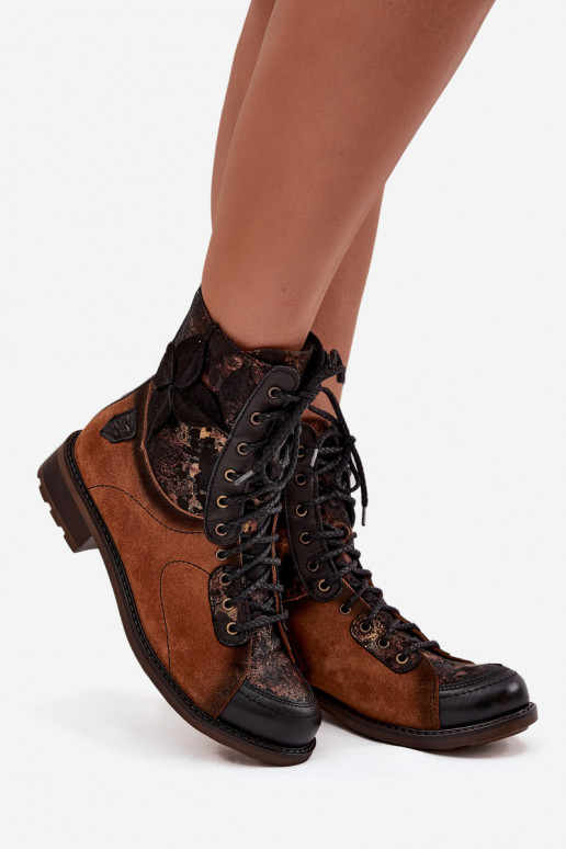 Pele Botas femininasHabilitadoturalnej Skóry com salto largo Tem que serciejka 07004-29 cor marrom