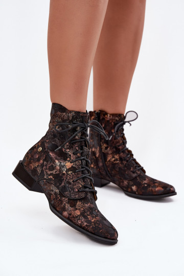 Botas de camurça com padrão e salto largo Tai turiciejka 06391-02 em preto e dourado 2