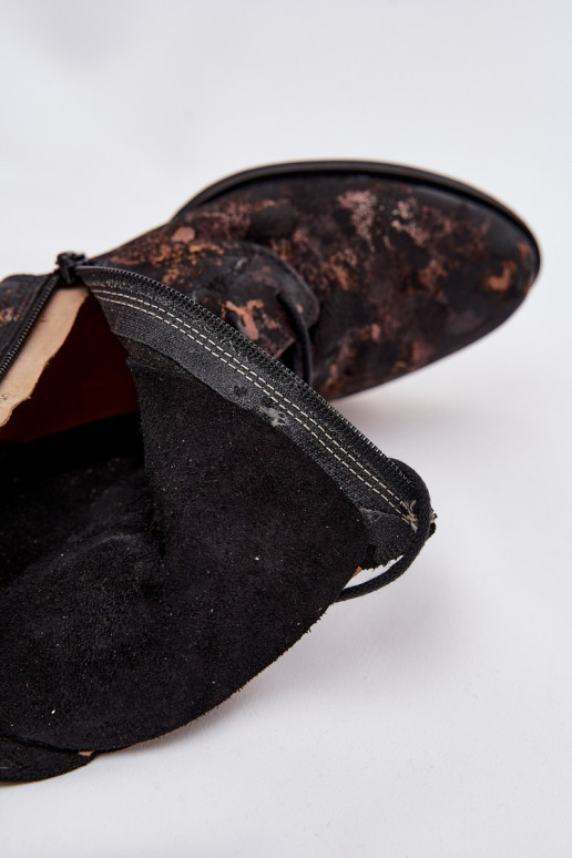 de camurça Estampado Botas com salto largo Tem que serciejka 06391-02 Preto e-cor dourada