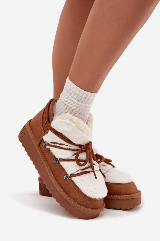 Baixo Botas de neve com uma plataforma com um casaco de pele D.Franklin DFSH370011 cor marrom