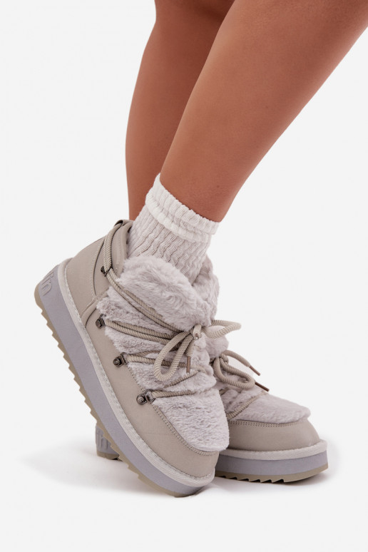 Baixo Botas de neve com uma plataforma com um casaco de pele D.Franklin DFSH370011 cor cinza