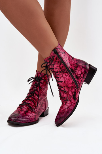 Botas de couro com padrão e salto largo Tai turiciejka 06391-23 em rosa