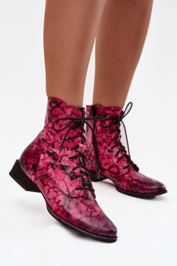 Botas de couro com padrão e salto largo Tai turiciejka 06391-23 em rosa 2