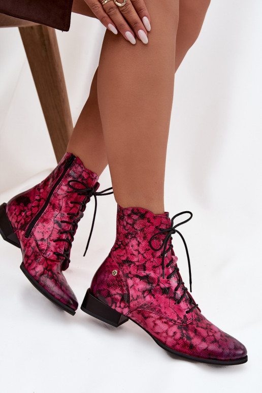 Pele Estampado Botas com salto largo Tem que serciejka 06391-23 cor rosa