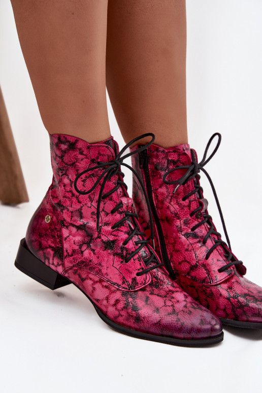Pele Estampado Botas com salto largo Tem que serciejka 06391-23 cor rosa