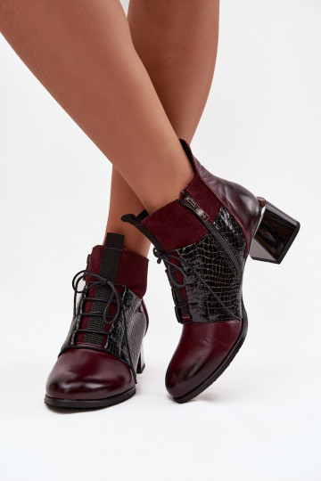Zazoo 60503 botas de pele sintética com salto forrado na cor bordô