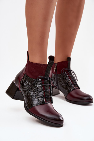 Zazoo 60503 botas de pele sintética com salto forrado na cor bordô 2