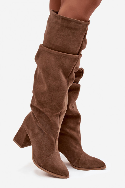 Enrugado botasHabilitadoturalnego de camurçau com salto aquecimento Zazoo 4228 cor marrom