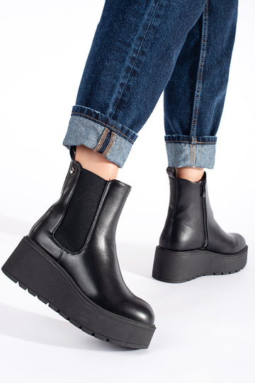 cor preta Sapatos femininos em uma cunha 2