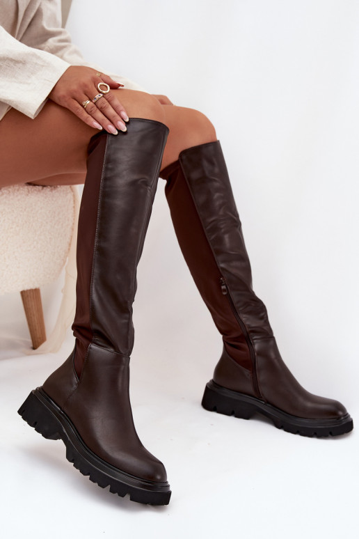 Botas longas femininas de eco couro, chocolate, Sylvina Botas longas femininas de eco couro, chocolate, Sylvina